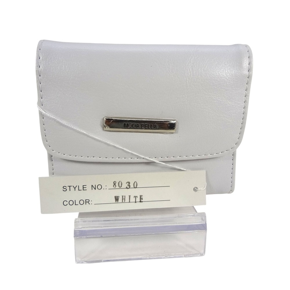 NWT Moda Bella White Small Tri Fold Wallet Snap Closure Coin‎ Pocket Card Slot